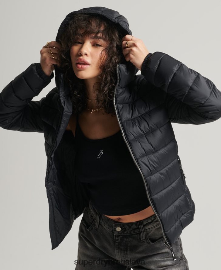 Superdry ženy klasická fuji puffer bunda 6B4ZTR3794 oblečenie čierna