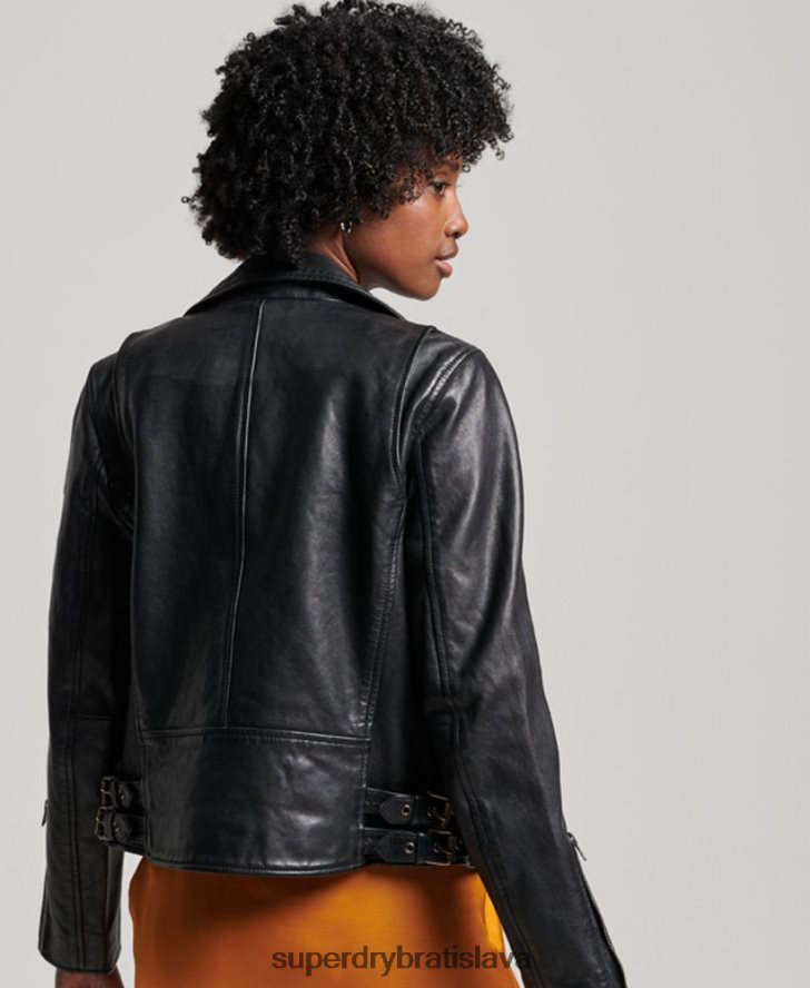 Superdry ženy klasická kožená motorkárska bunda 6B4ZTR3627 oblečenie čierna