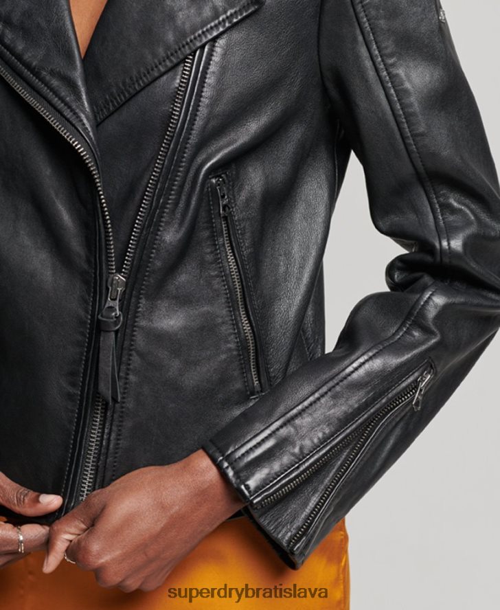 Superdry ženy klasická kožená motorkárska bunda 6B4ZTR3627 oblečenie čierna