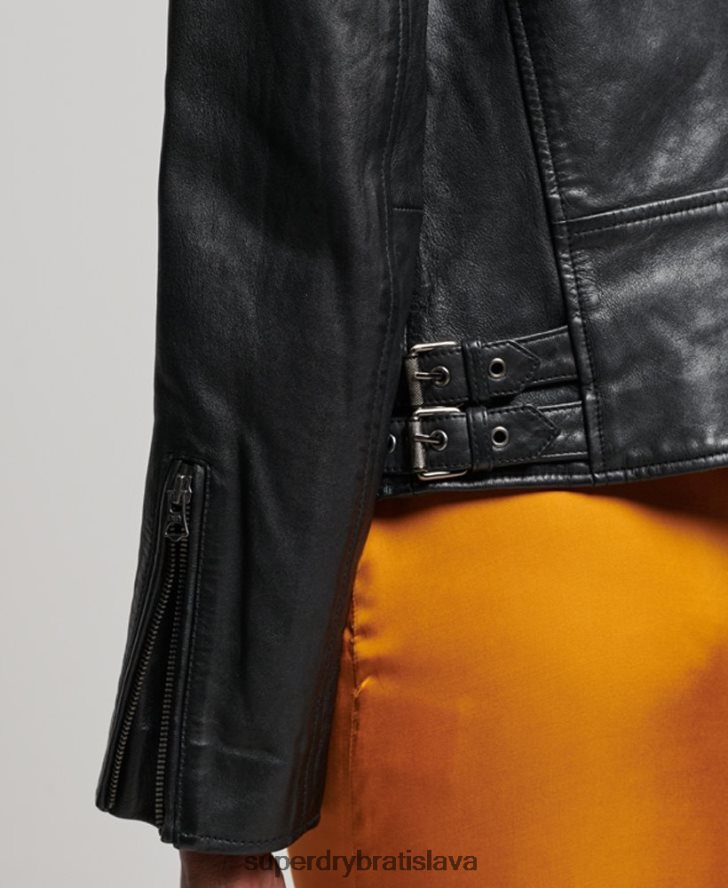 Superdry ženy klasická kožená motorkárska bunda 6B4ZTR3627 oblečenie čierna