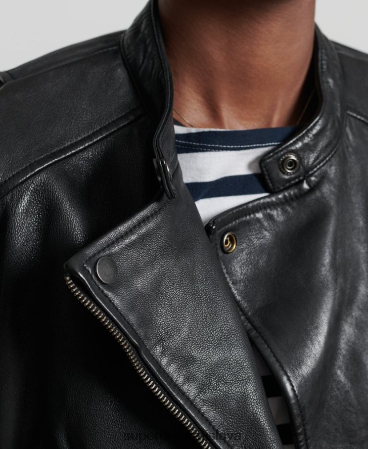 Superdry ženy klasická kožená pretekárska bunda 6B4ZTR3717 oblečenie čierna
