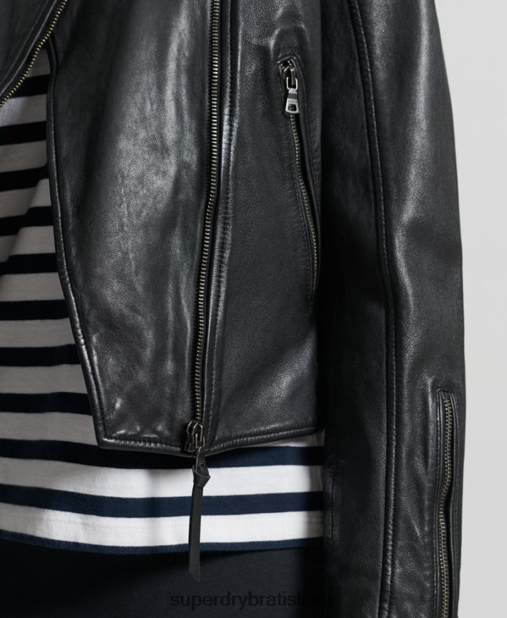 Superdry ženy klasická kožená pretekárska bunda 6B4ZTR3717 oblečenie čierna