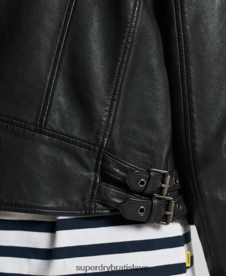 Superdry ženy klasická kožená pretekárska bunda 6B4ZTR3717 oblečenie čierna