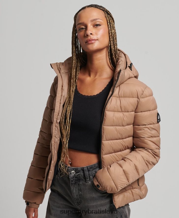 Superdry ženy klasická nafukovacia bunda s kapucňou 6B4ZTR3686 oblečenie hnedá