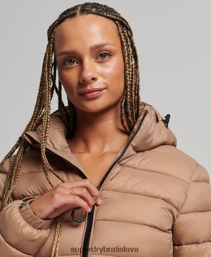 Superdry ženy klasická nafukovacia bunda s kapucňou 6B4ZTR3686 oblečenie hnedá