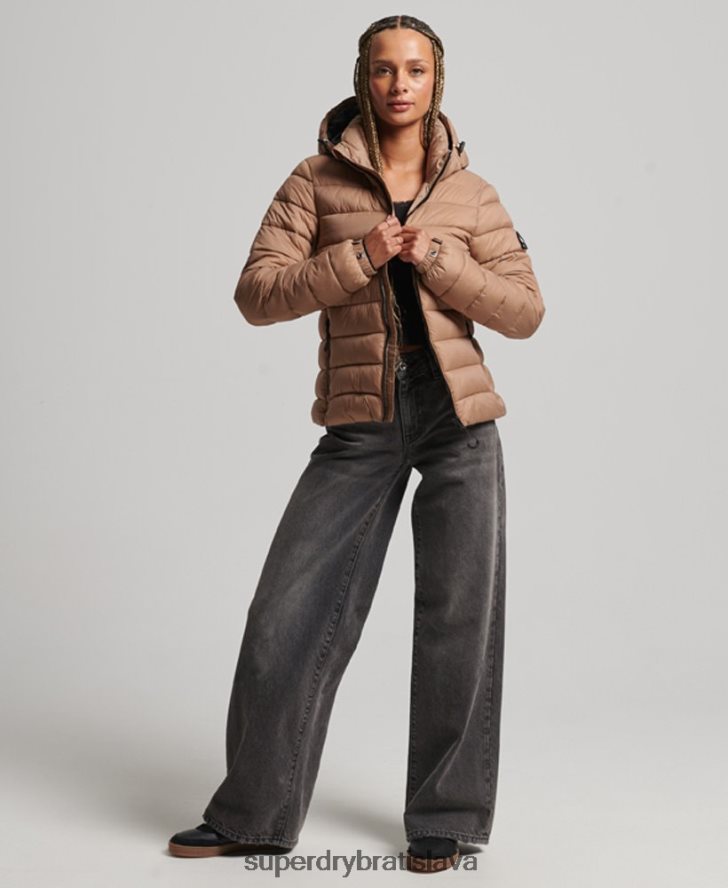 Superdry ženy klasická nafukovacia bunda s kapucňou 6B4ZTR3686 oblečenie hnedá