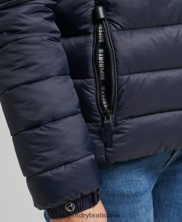 Superdry ženy klasická nafukovacia bunda s kapucňou 6B4ZTR3687 oblečenie námorníctvo