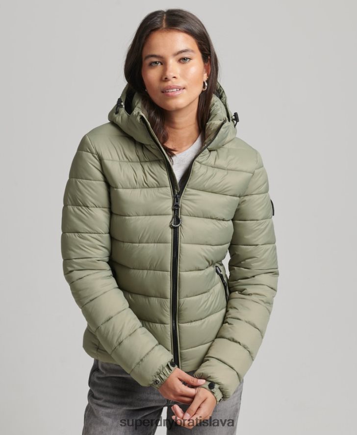 Superdry ženy klasická nafukovacia bunda s kapucňou 6B4ZTR3730 oblečenie kaki