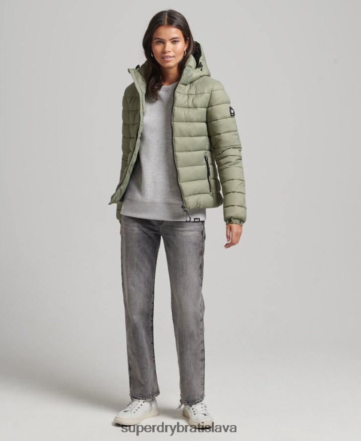 Superdry ženy klasická nafukovacia bunda s kapucňou 6B4ZTR3730 oblečenie kaki
