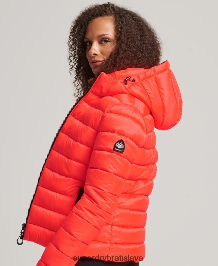Superdry ženy klasická nafukovacia bunda s kapucňou 6B4ZTR3790 oblečenie koralový