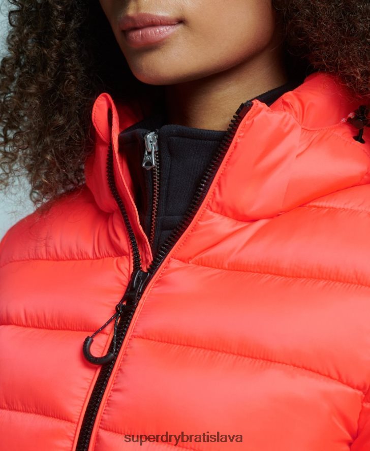Superdry ženy klasická nafukovacia bunda s kapucňou 6B4ZTR3790 oblečenie koralový