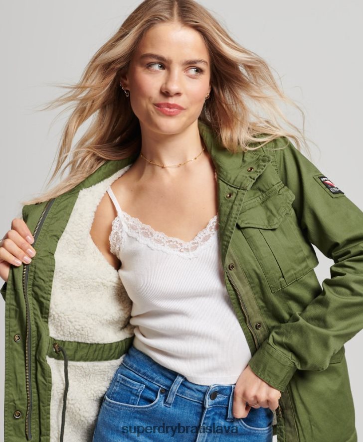 Superdry ženy klasická nováčikovská bunda Borg 6B4ZTR5588 oblečenie zelená