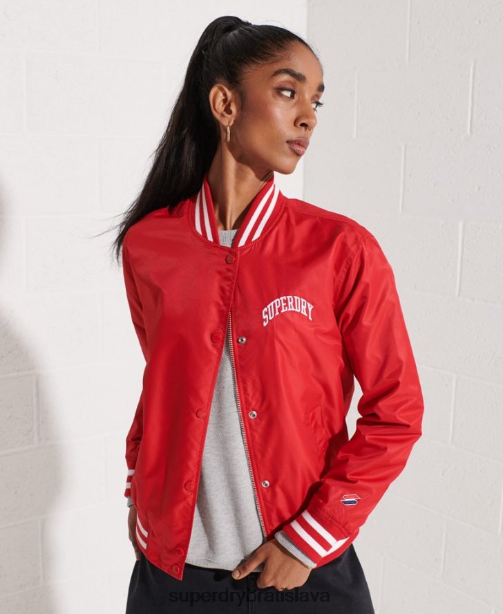 Superdry ženy klasická univerzitná baseballová bunda 6B4ZTR5482 oblečenie červená