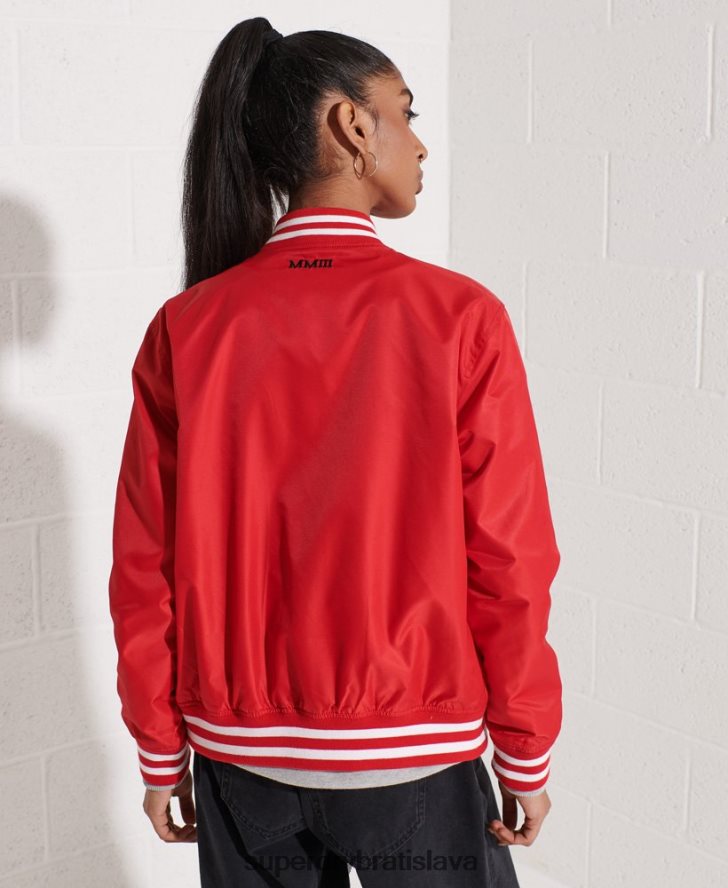 Superdry ženy klasická univerzitná baseballová bunda 6B4ZTR5482 oblečenie červená