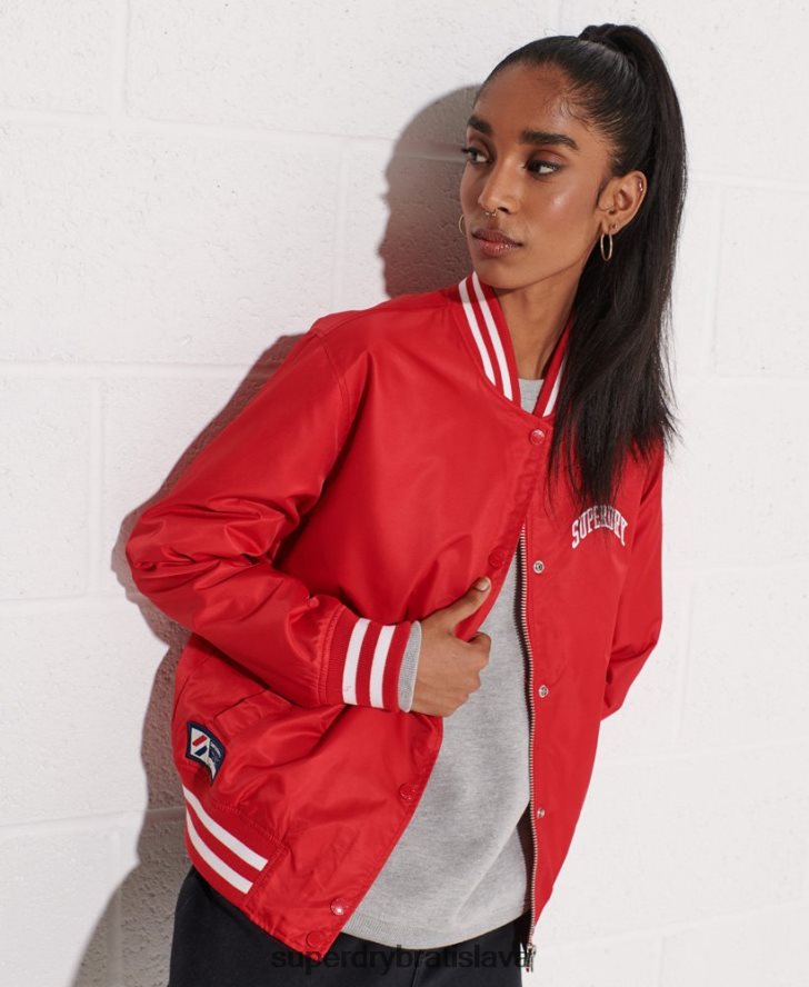 Superdry ženy klasická univerzitná baseballová bunda 6B4ZTR5482 oblečenie červená