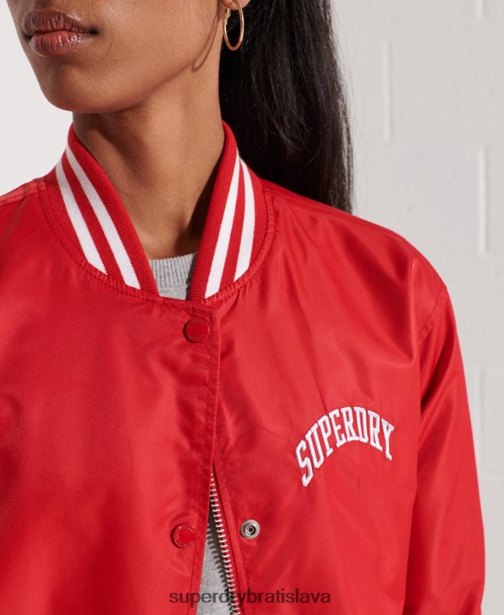 Superdry ženy klasická univerzitná baseballová bunda 6B4ZTR5482 oblečenie červená