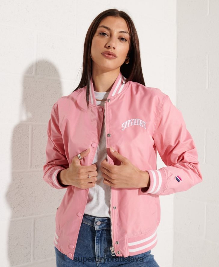 Superdry ženy klasická univerzitná baseballová bunda 6B4ZTR5582 oblečenie Ružová