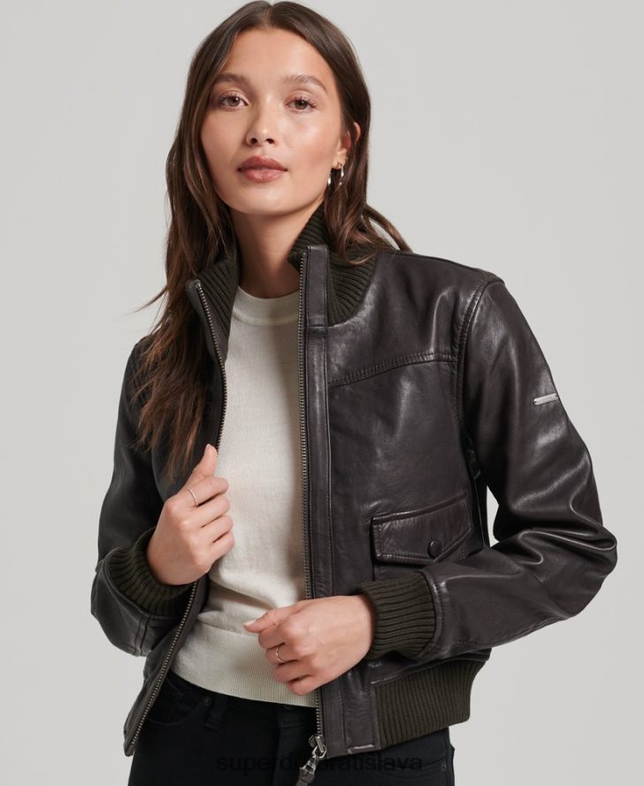 Superdry ženy kožená bomber s pleteným golierom 6B4ZTR3546 oblečenie hnedá