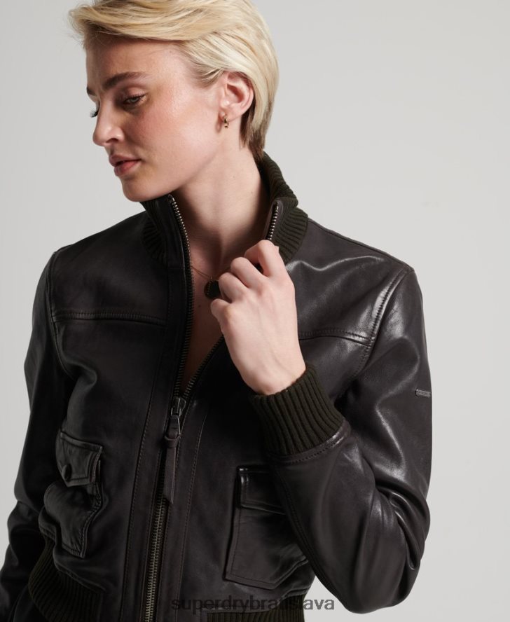 Superdry ženy kožená bomber s pleteným golierom 6B4ZTR3672 oblečenie hnedá
