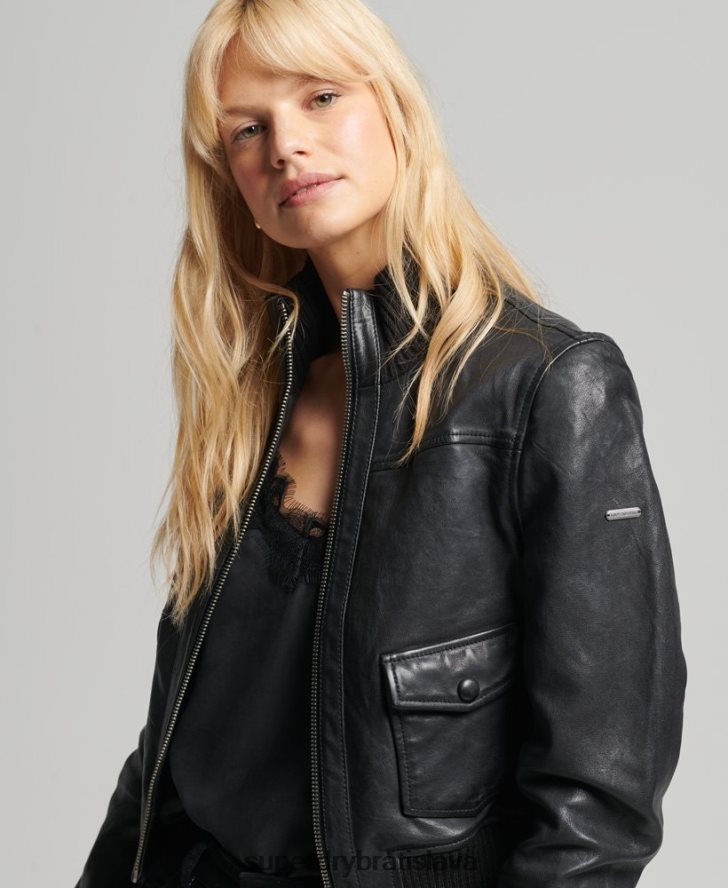 Superdry ženy kožená bomber s pleteným golierom 6B4ZTR3719 oblečenie čierna