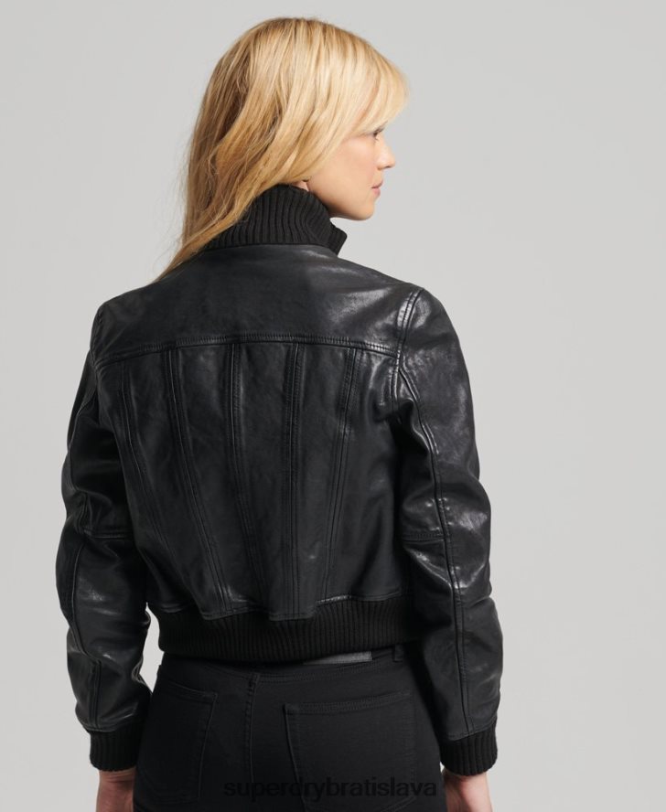 Superdry ženy kožená bomber s pleteným golierom 6B4ZTR3719 oblečenie čierna
