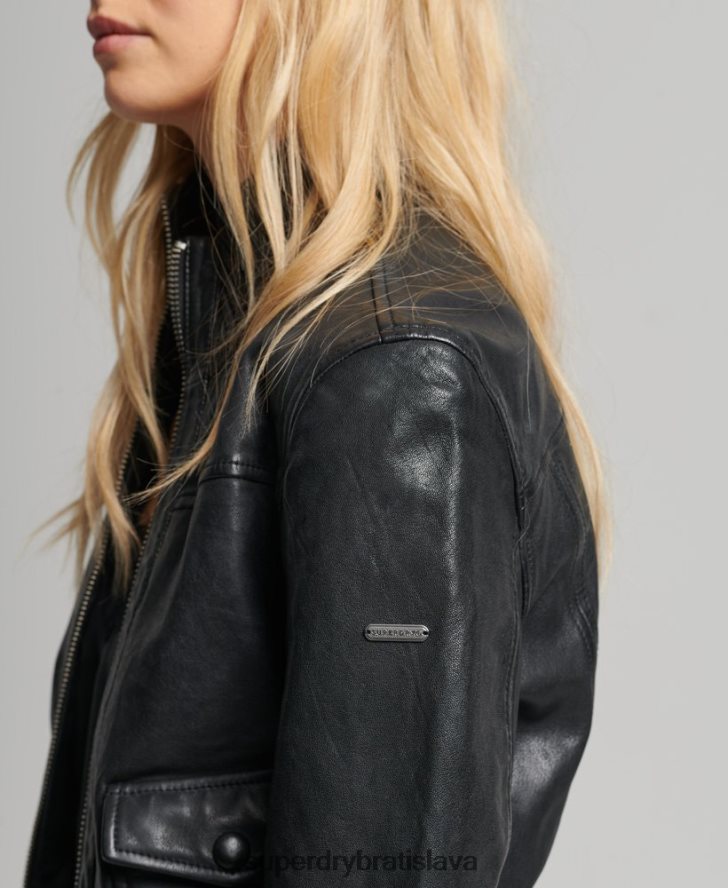 Superdry ženy kožená bomber s pleteným golierom 6B4ZTR3719 oblečenie čierna