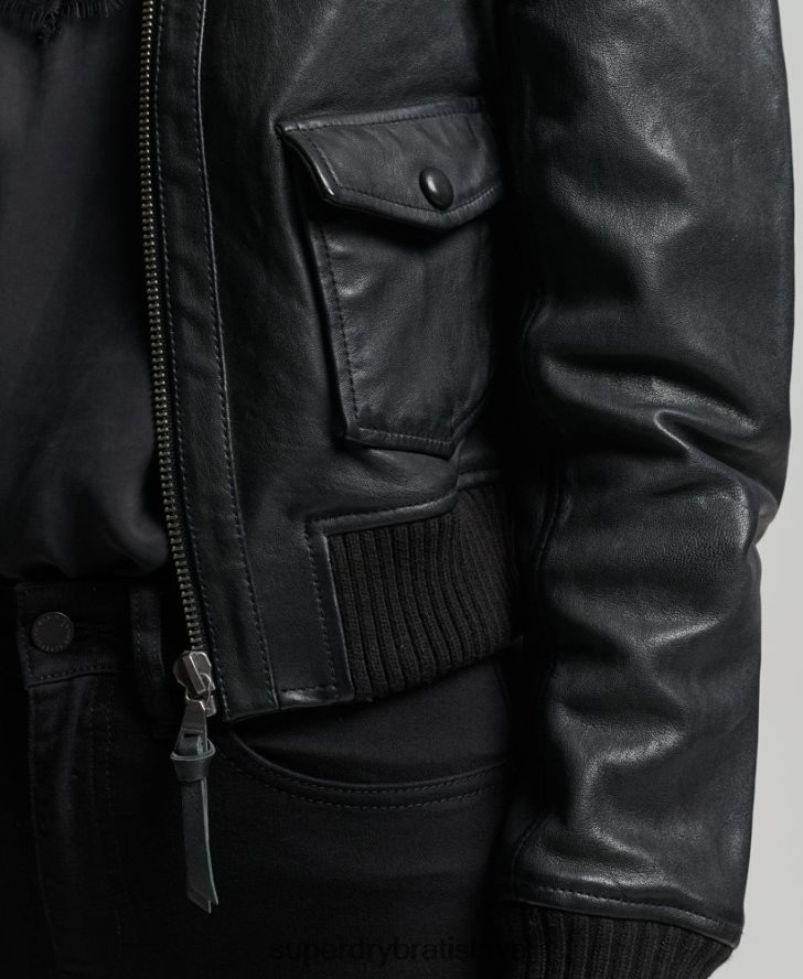 Superdry ženy kožená bomber s pleteným golierom 6B4ZTR3719 oblečenie čierna