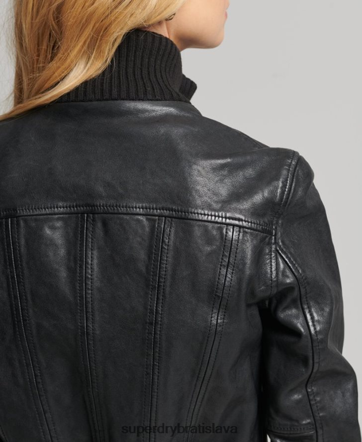 Superdry ženy kožená bomber s pleteným golierom 6B4ZTR3719 oblečenie čierna