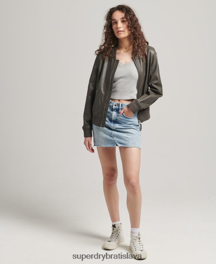 Superdry ženy kožená letecká bombardovacia bunda 6B4ZTR5620 oblečenie tmavošedý
