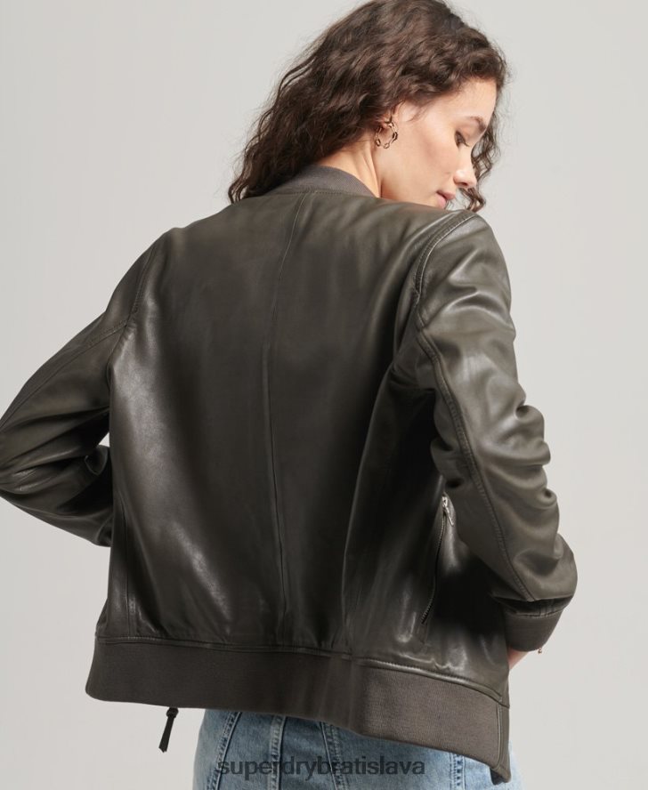 Superdry ženy kožená letecká bombardovacia bunda 6B4ZTR5620 oblečenie tmavošedý
