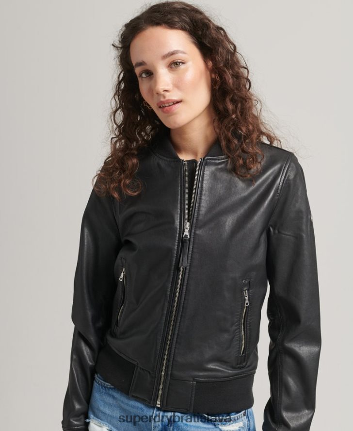 Superdry ženy kožená letecká bombardovacia bunda 6B4ZTR5723 oblečenie čierna