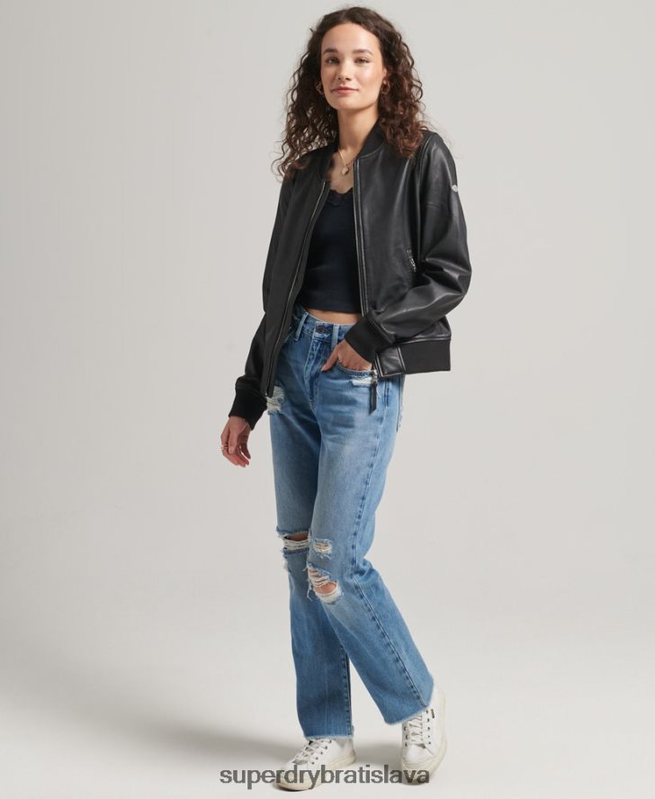 Superdry ženy kožená letecká bombardovacia bunda 6B4ZTR5723 oblečenie čierna