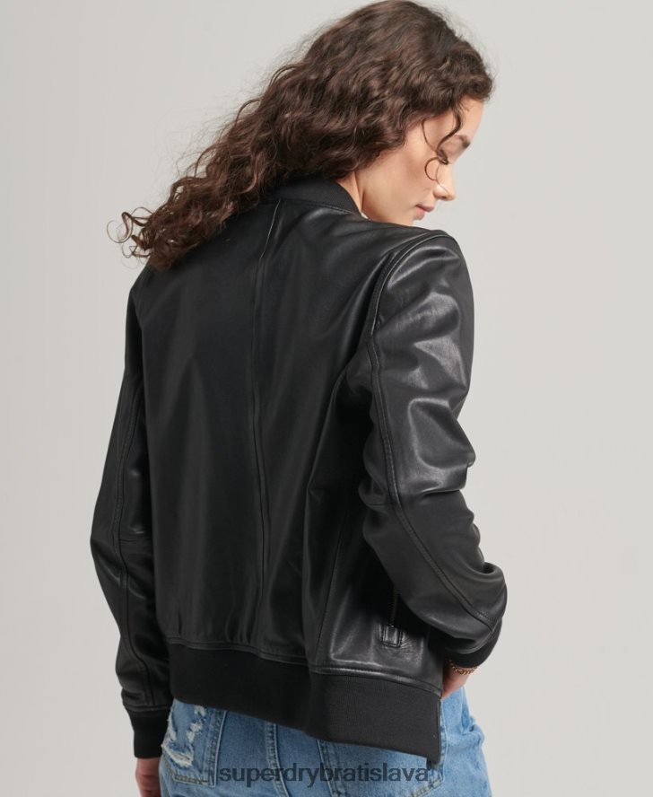 Superdry ženy kožená letecká bombardovacia bunda 6B4ZTR5723 oblečenie čierna