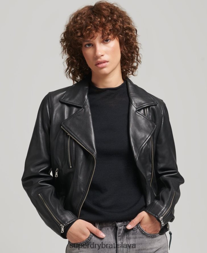 Superdry ženy kožená motorkárska bunda 6B4ZTR3590 oblečenie čierna