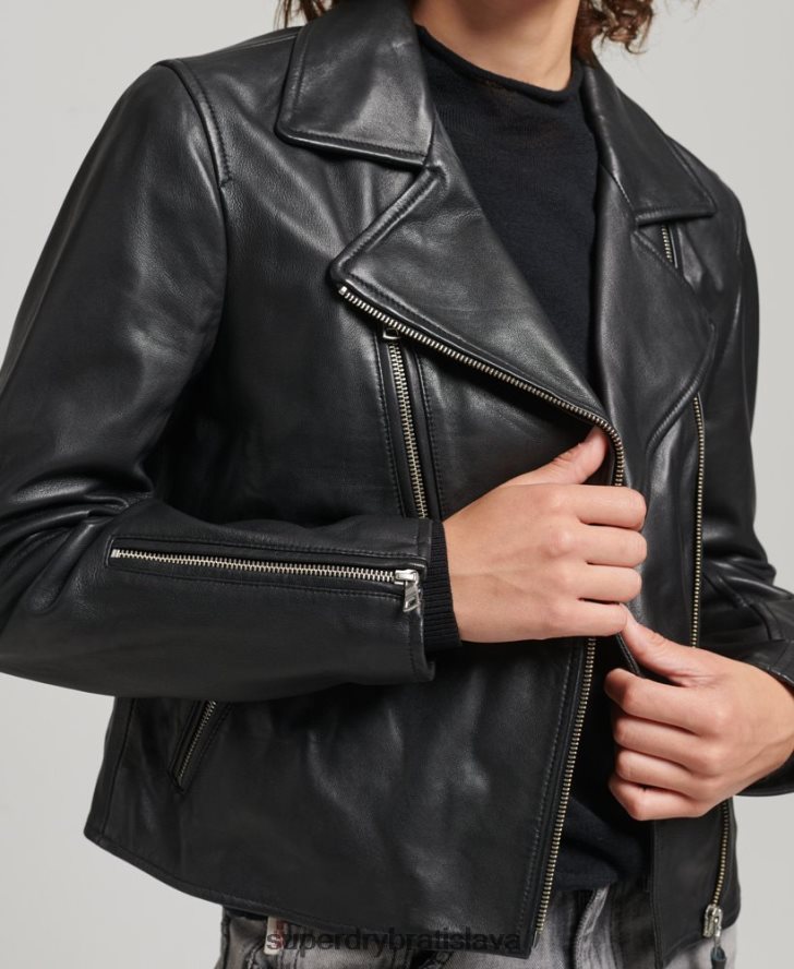 Superdry ženy kožená motorkárska bunda 6B4ZTR3590 oblečenie čierna