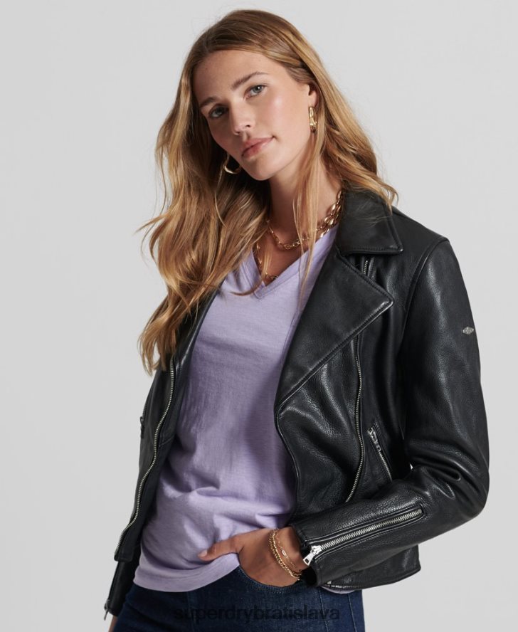 Superdry ženy kožená motorkárska bunda 6B4ZTR3844 oblečenie čierna