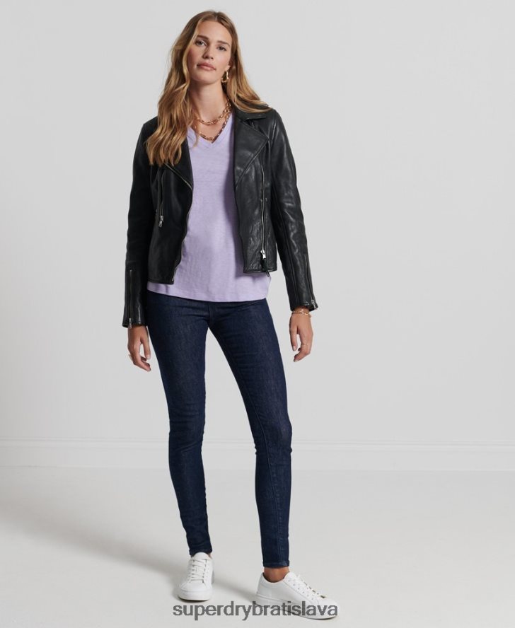 Superdry ženy kožená motorkárska bunda 6B4ZTR3844 oblečenie čierna