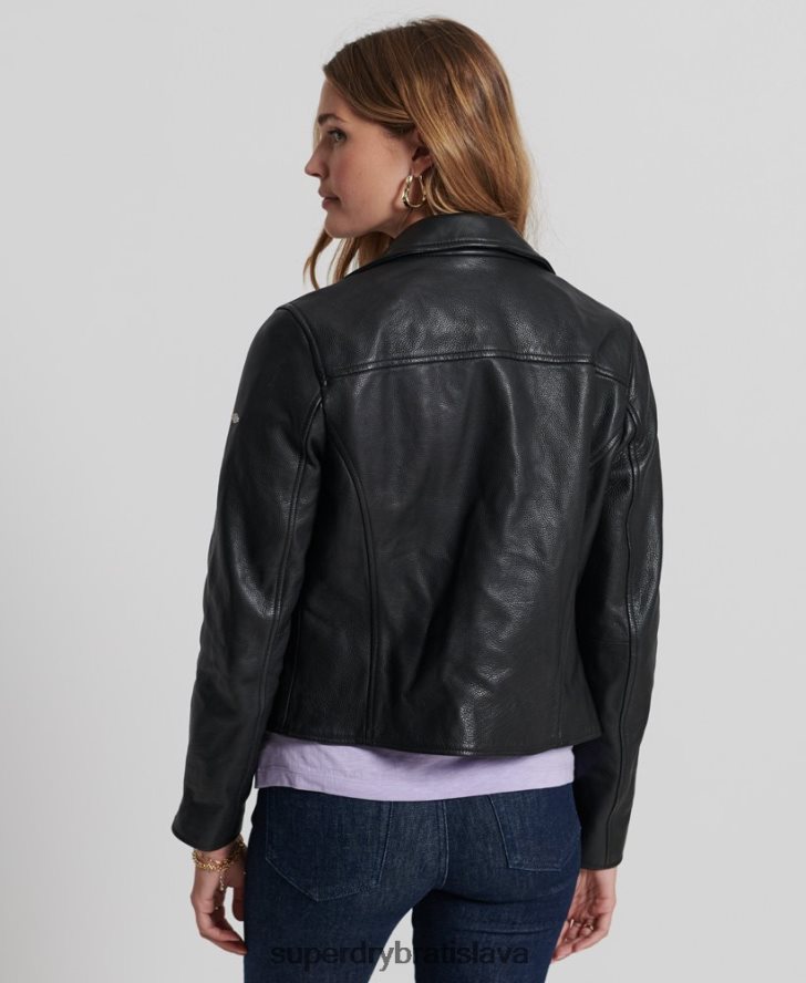 Superdry ženy kožená motorkárska bunda 6B4ZTR3844 oblečenie čierna