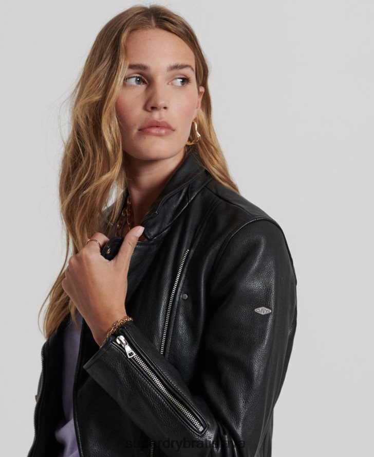 Superdry ženy kožená motorkárska bunda 6B4ZTR3844 oblečenie čierna