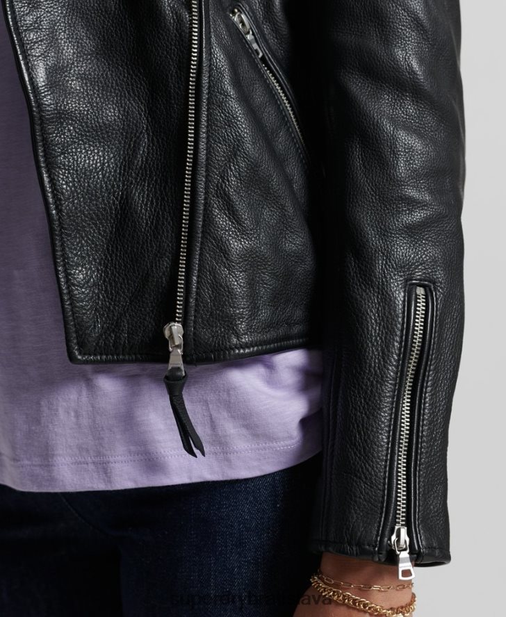 Superdry ženy kožená motorkárska bunda 6B4ZTR3844 oblečenie čierna