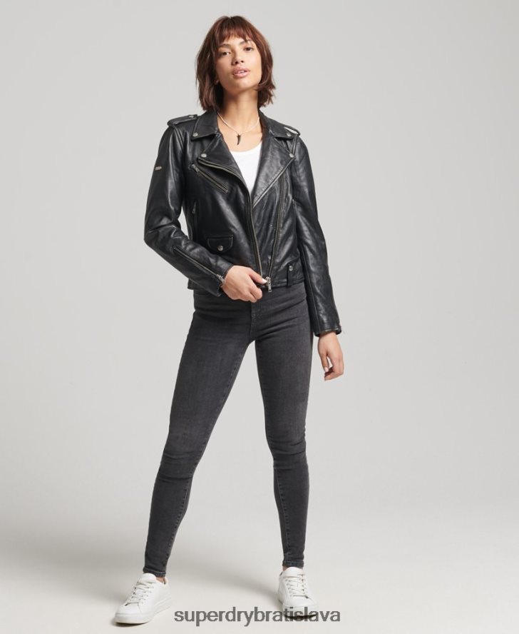 Superdry ženy kožená motorkárska bunda rylee 6B4ZTR3735 oblečenie čierna