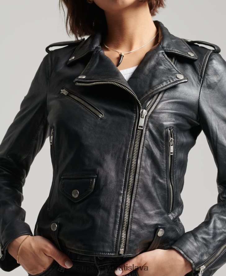 Superdry ženy kožená motorkárska bunda rylee 6B4ZTR3735 oblečenie čierna