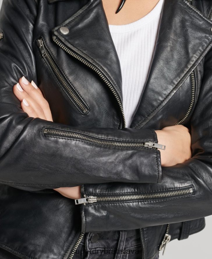 Superdry ženy kožená motorkárska bunda rylee 6B4ZTR3735 oblečenie čierna