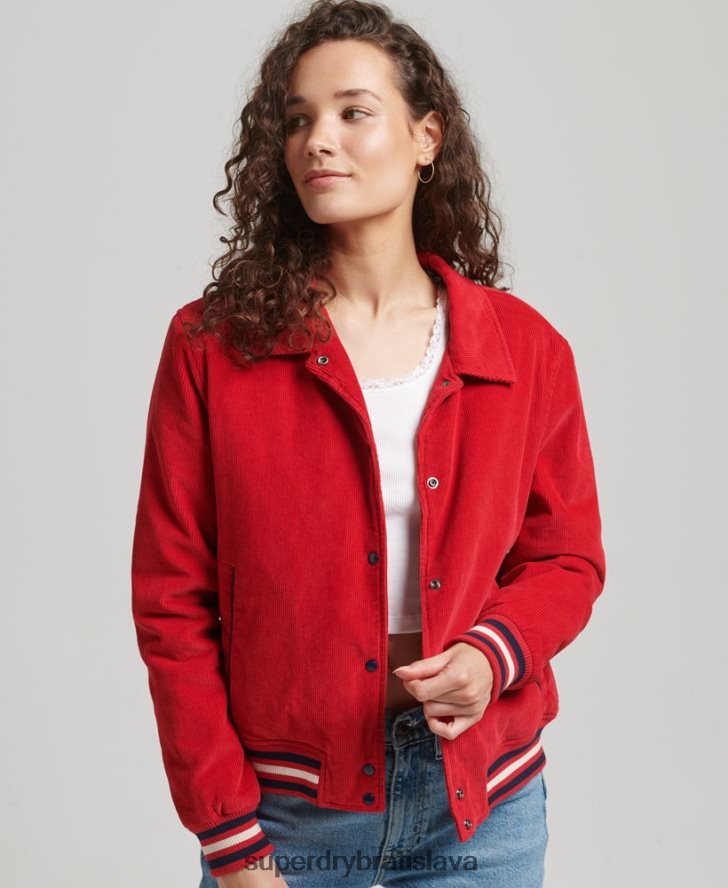Superdry ženy kordová bomber bunda 6B4ZTR5580 oblečenie červená