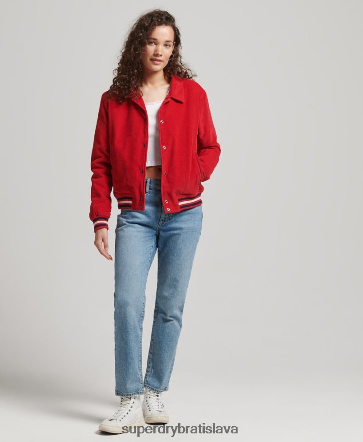 Superdry ženy kordová bomber bunda 6B4ZTR5580 oblečenie červená