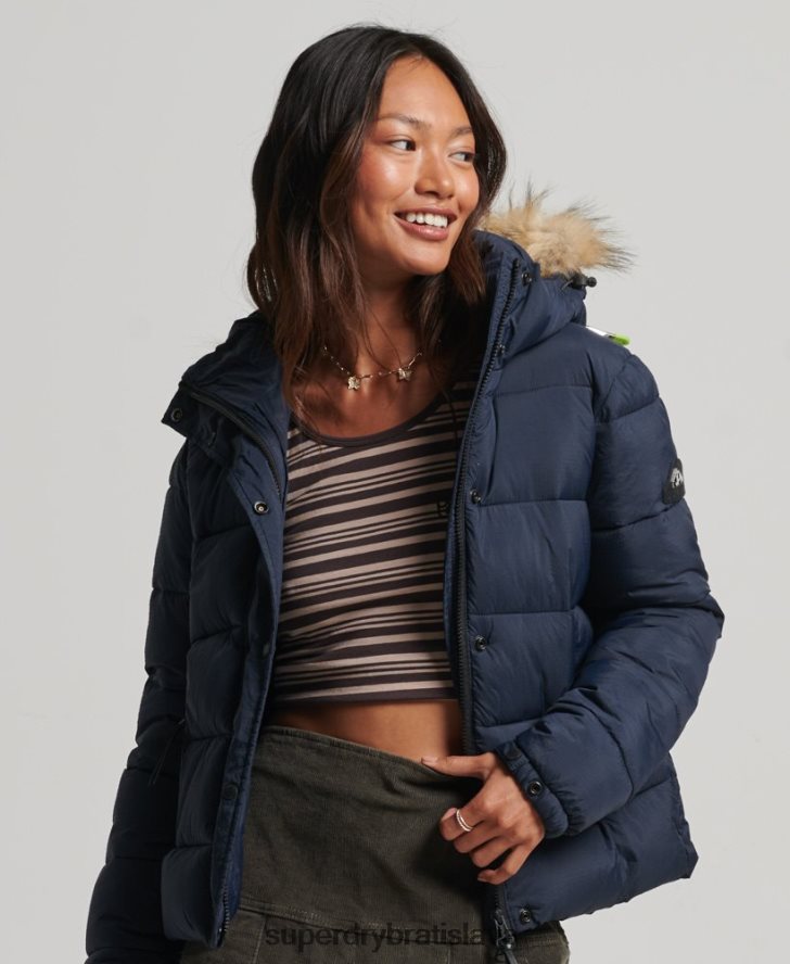 Superdry ženy krátka bunda strednej vrstvy s kapucňou 6B4ZTR3585 oblečenie námorníctvo