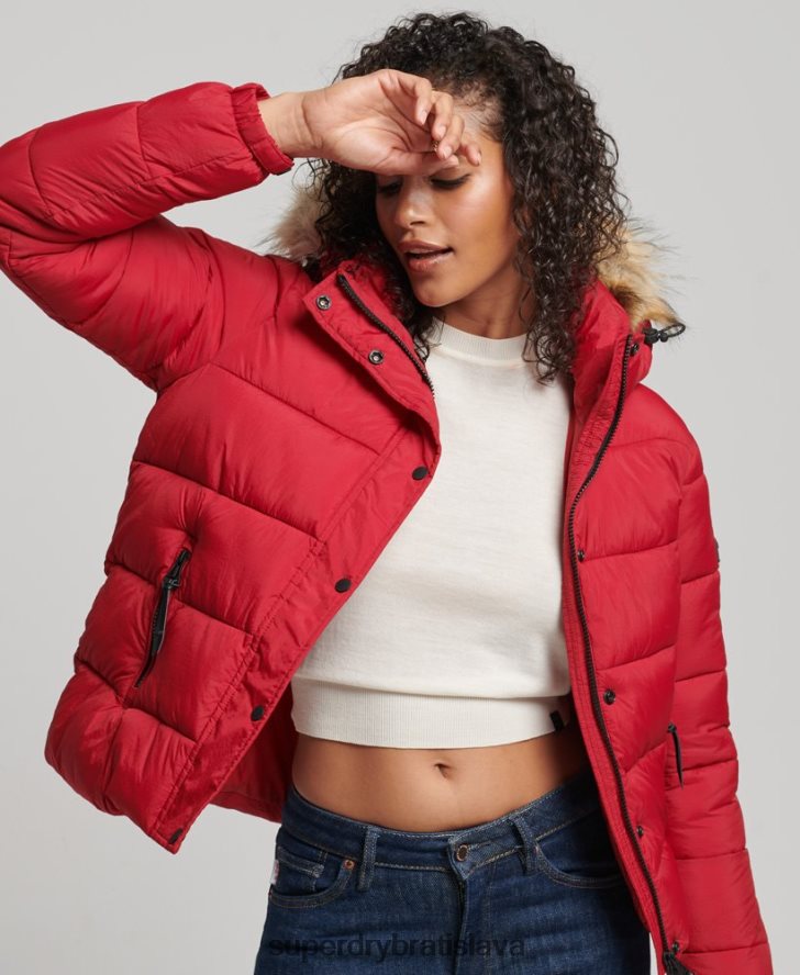 Superdry ženy krátka bunda strednej vrstvy s kapucňou 6B4ZTR3632 oblečenie červená