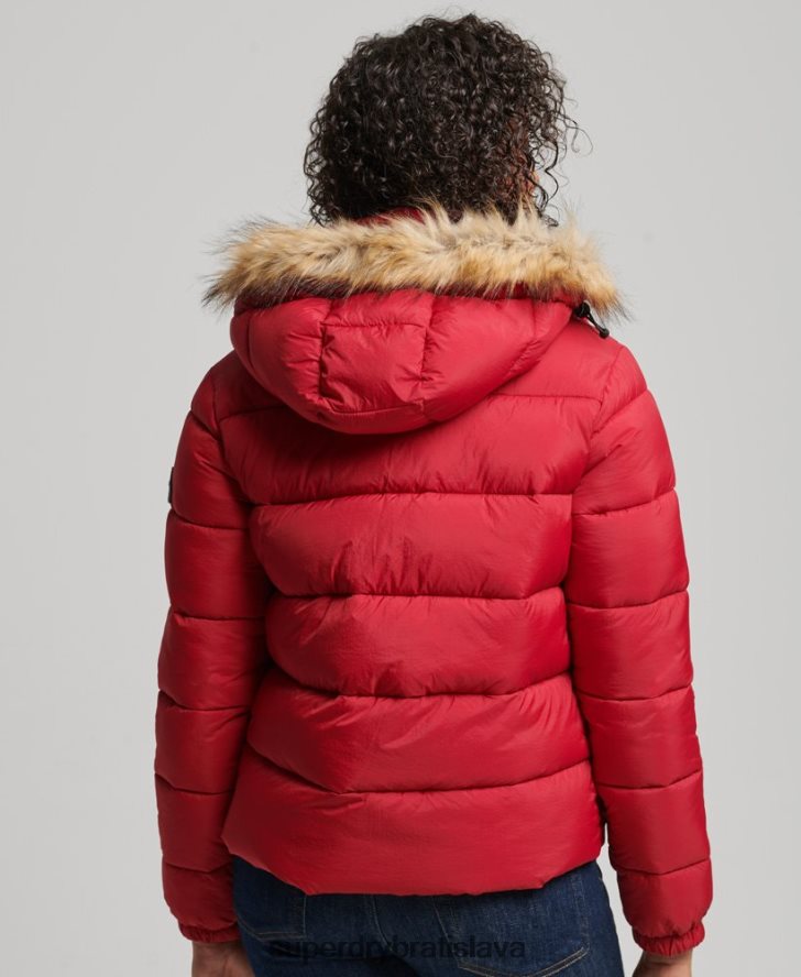 Superdry ženy krátka bunda strednej vrstvy s kapucňou 6B4ZTR3632 oblečenie červená