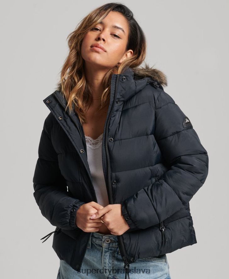 Superdry ženy krátka bunda strednej vrstvy s kapucňou 6B4ZTR3633 oblečenie tmavošedý