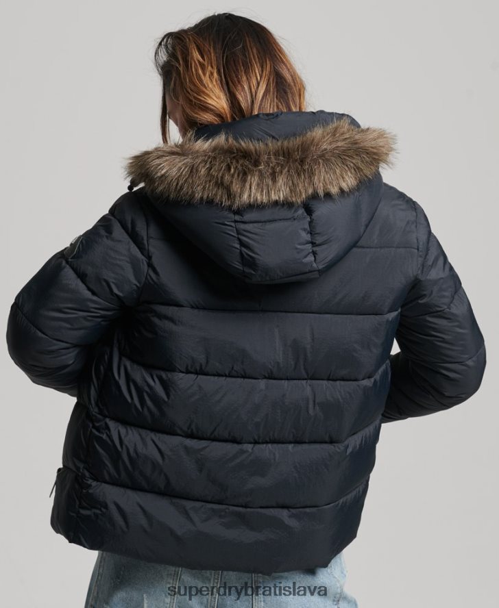 Superdry ženy krátka bunda strednej vrstvy s kapucňou 6B4ZTR3633 oblečenie tmavošedý